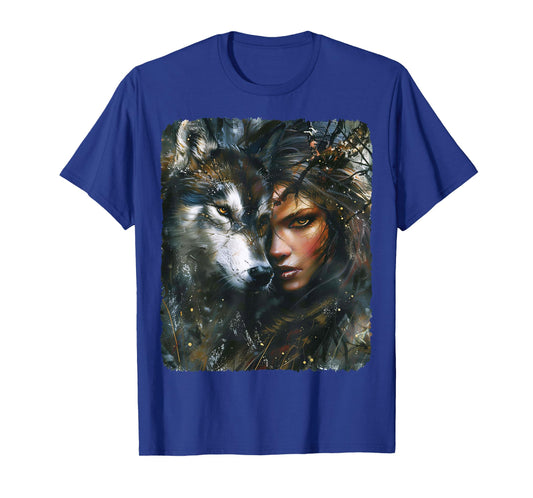 Beautiful Painting of a Woman with her Wolf T-Shirt