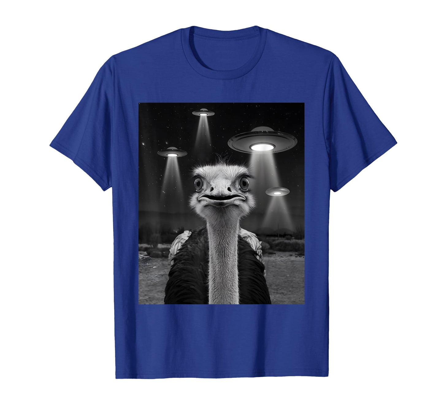 Ostrich Selfie with UFO Alien Funny Ostrich UFO Aliens T-Shirt
