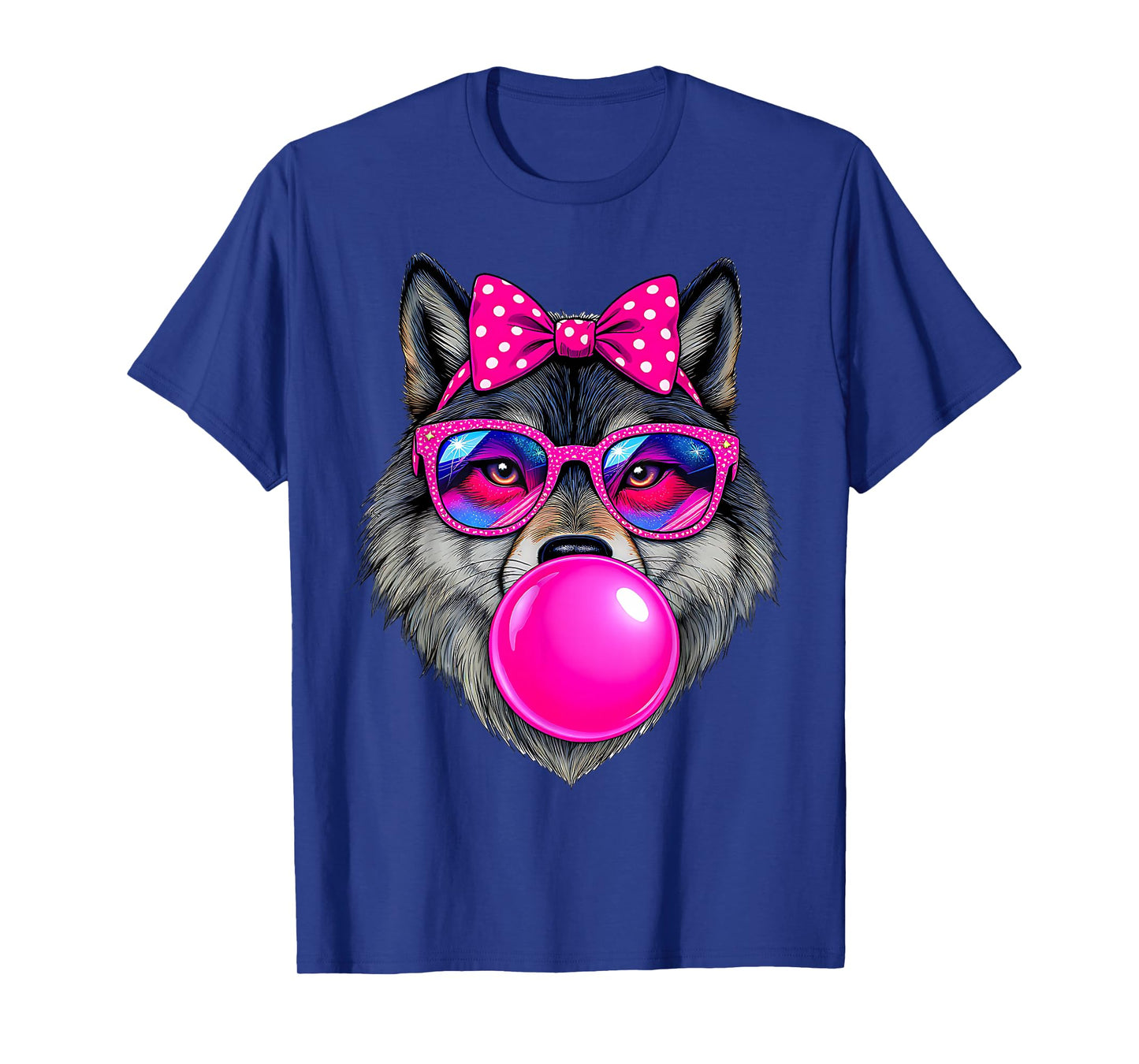 Wolf with Glasses Bubblegum and Pink Bow Magical Funny T-Shirt