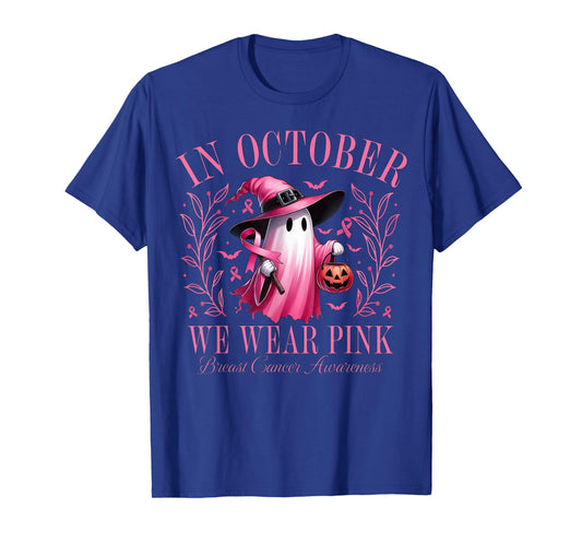 Halloween Pink Ghost In October We Wear Pink Breast Cancer T-Shirt