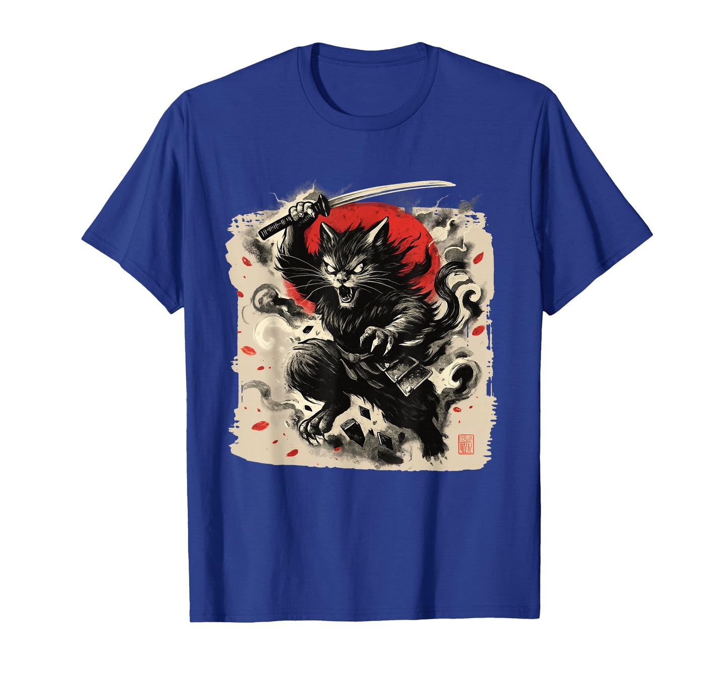Samurai Cat Japanese Vintage Ukiyo-e Warrior Art Graphic T-Shirt