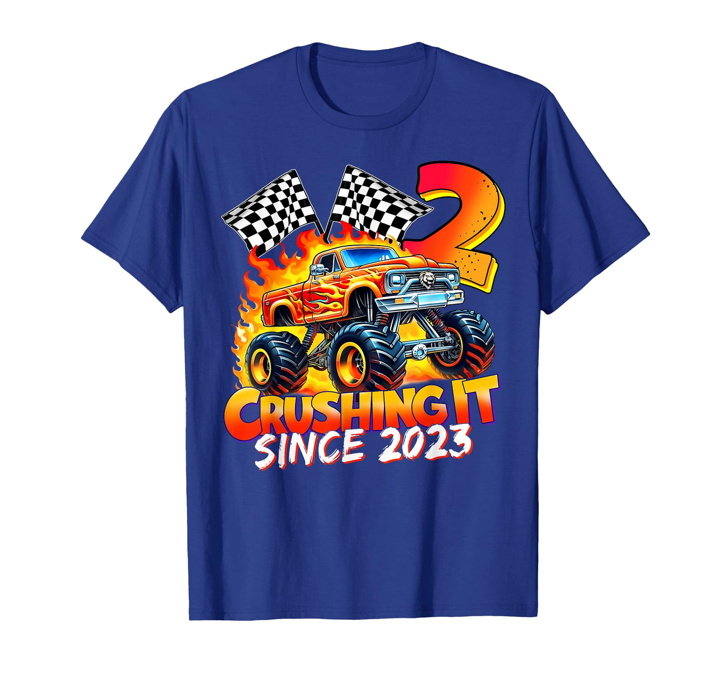 Monster Truck Birthday 2 Year Old Born 2023 2nd Party Boys T-Shirt