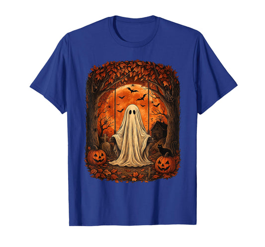 Retro Halloween Haunted Ghost Swing Scary Pumpkin Forest T-Shirt