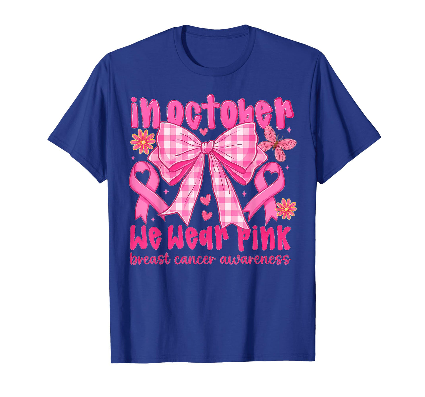 Coquette Bow in October We Wear Pink Breast Cancer Awareness T-Shirt