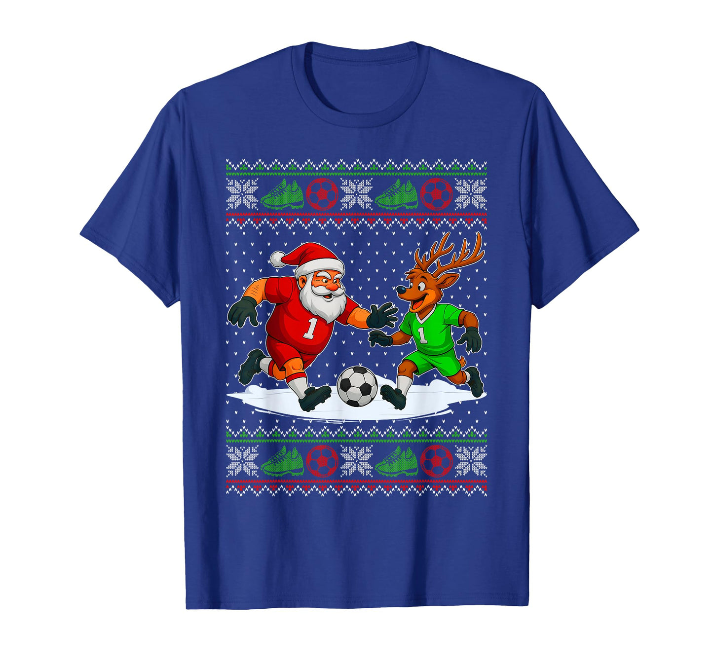 Reindeers Playing Soccer Ugly Christmas Sweater Xmas Boys T-Shirt
