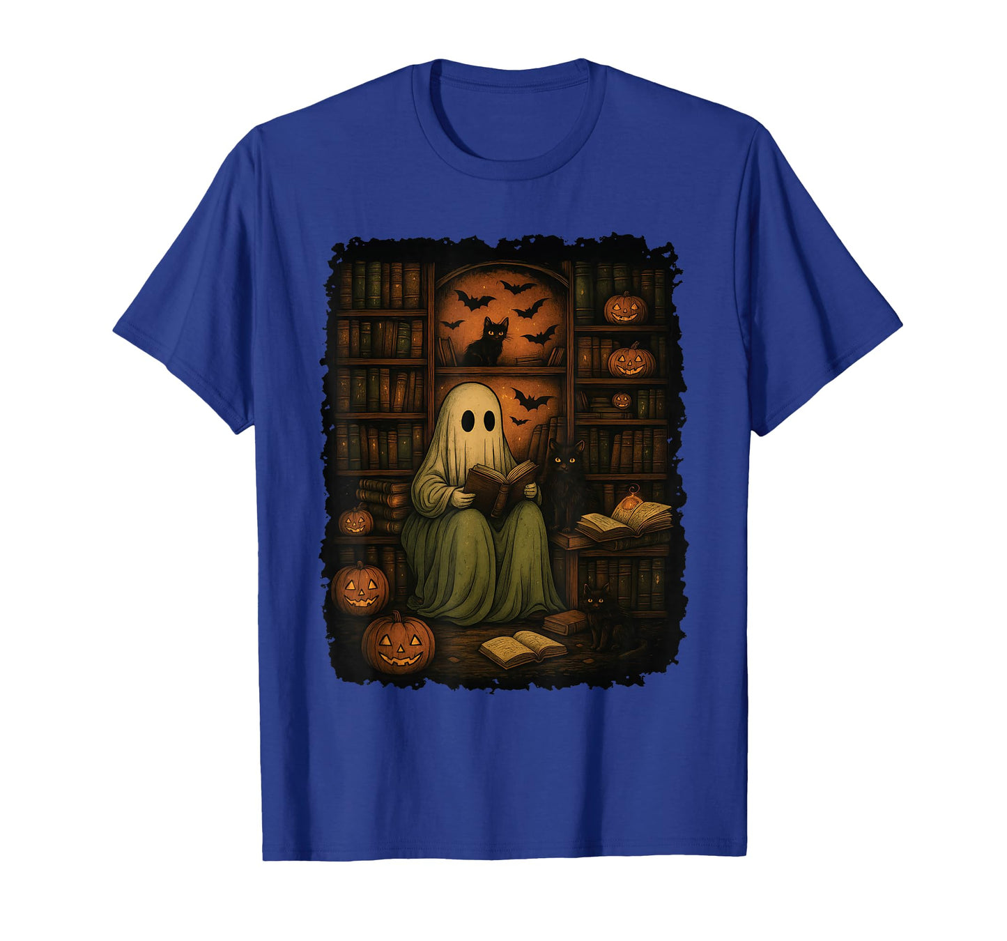 Vintage Ghost Reading Book Lovers Library Halloween Spooky T-Shirt