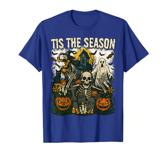 Vintage Tis The Season Halloween Skeleton Ghost Vibes Retro T-Shirt