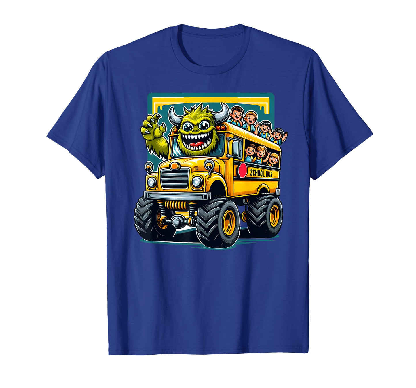 Monster Truck School Bus Illustration Funny Back To School T-Shirt