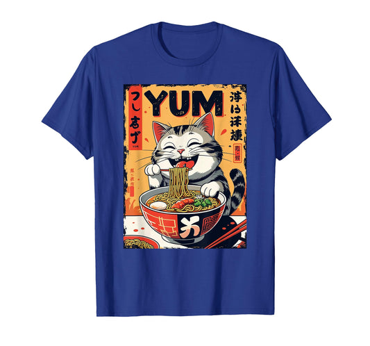 Cat Eating Ramen Tee, Cat Anime Ramen Noodles Funny T-Shirt