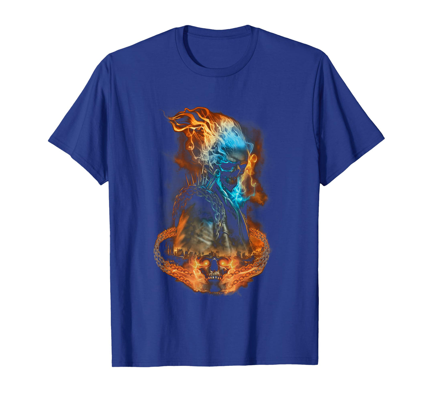 Marvel Ghost Rider Flaming Chains City Portrait T-Shirt
