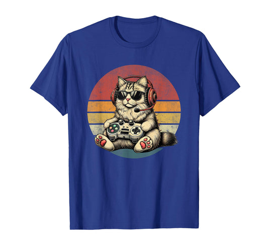 Kitten Cat Playing Video Games Vintage Funny Cat Gaming Men Women Kids T-Shirt