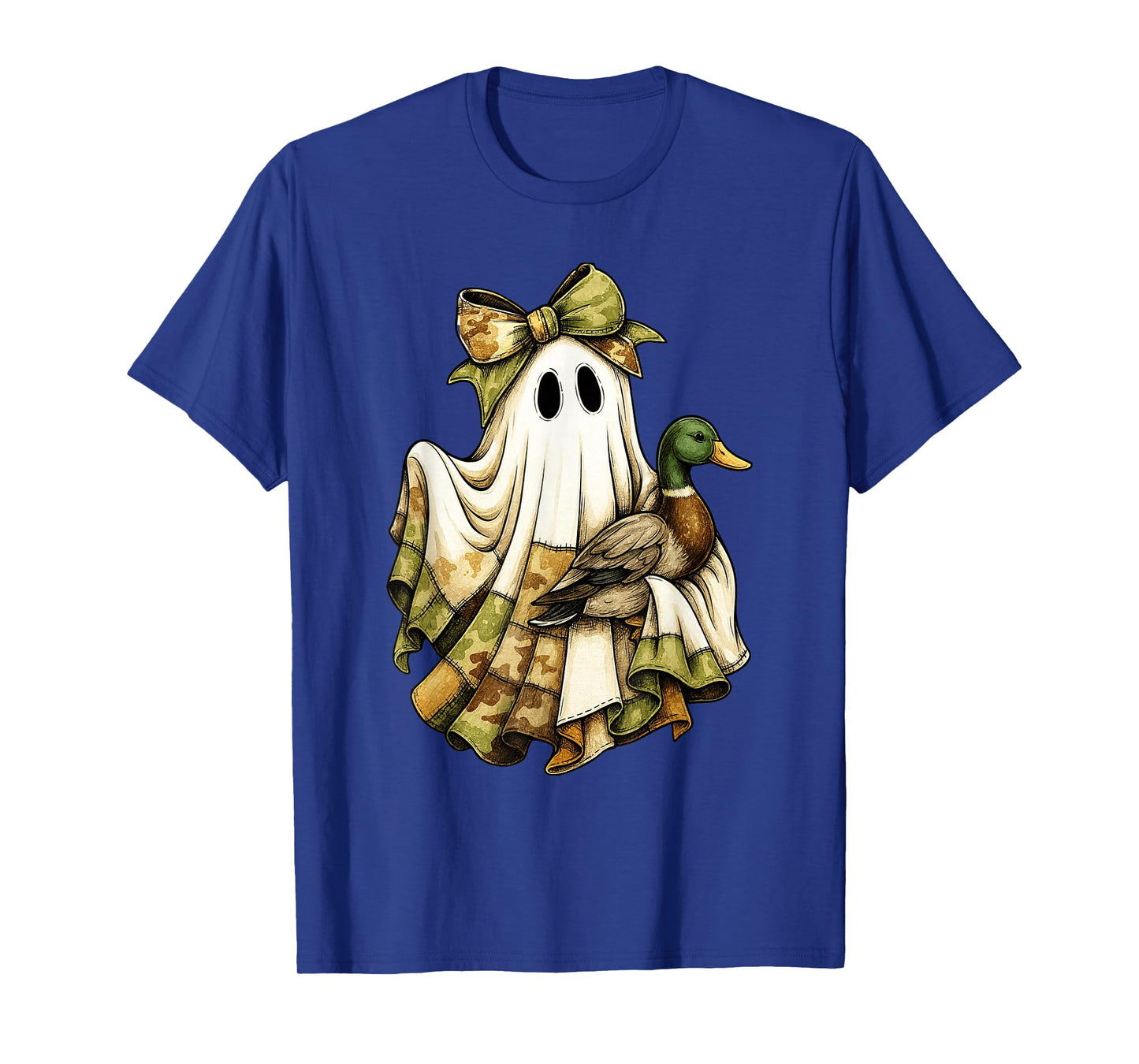 Camo Ghost Patchwork Halloween Spooky Duck Hunting T-Shirt