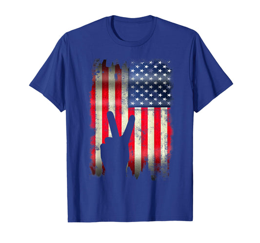 USA American Flag 4th of July Peace Sign Patriotic Gift T-Shirt for Women Kids Men