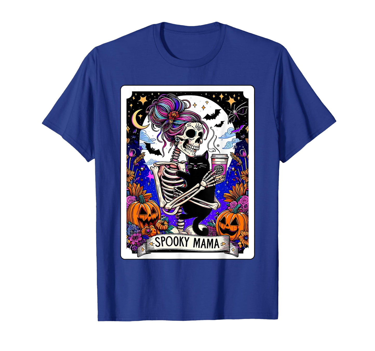 Spooky Mama Tarot Card Halloween Mom Skull Mama Black Cat T-Shirt for Men Women Kids