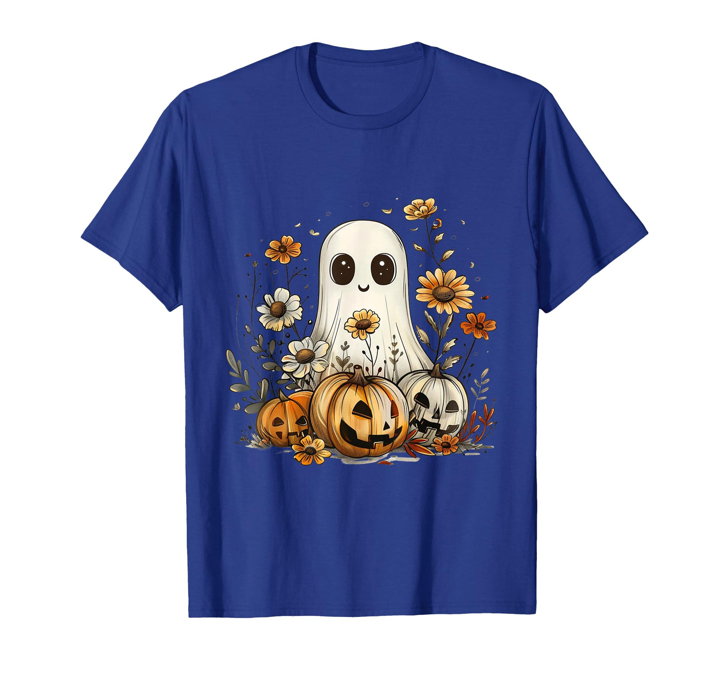 Cute Boho Flower Ghost Pumpkin Halloween Party Ghost Costume T-Shirt