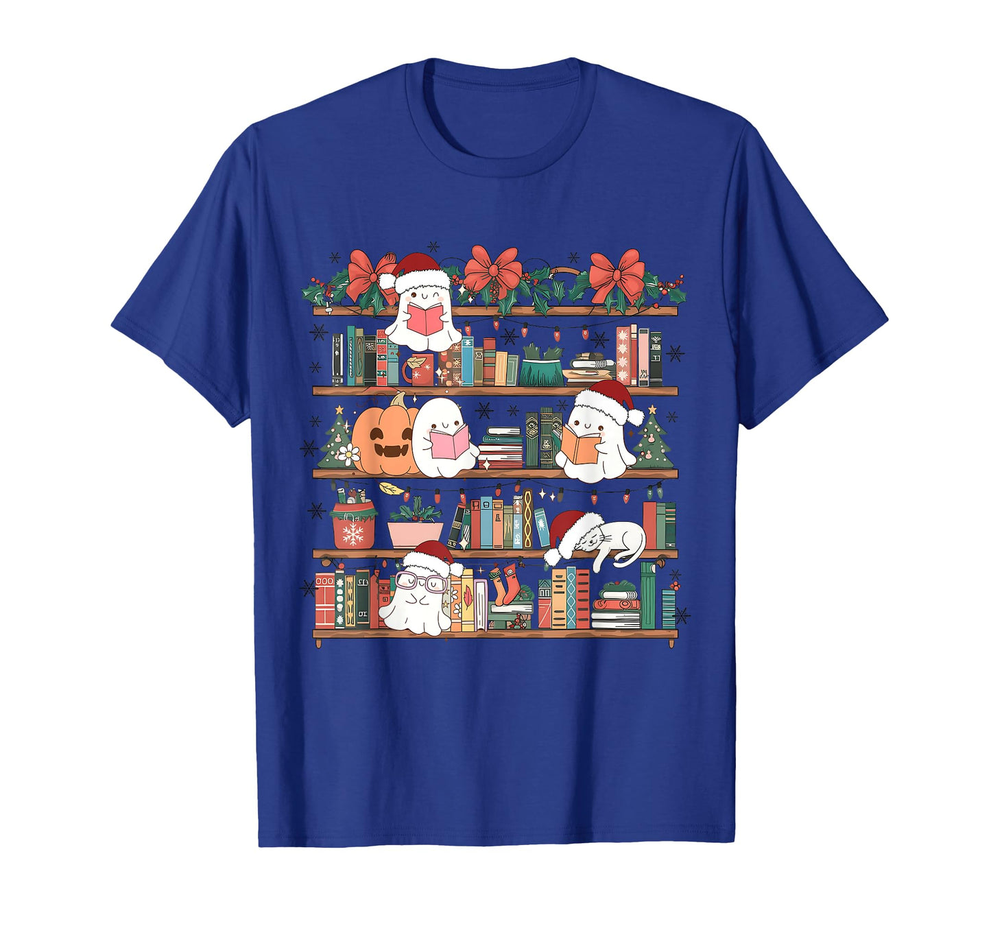 Ghost Christmas Reading Book Lover Library Christmas Teacher T-Shirt