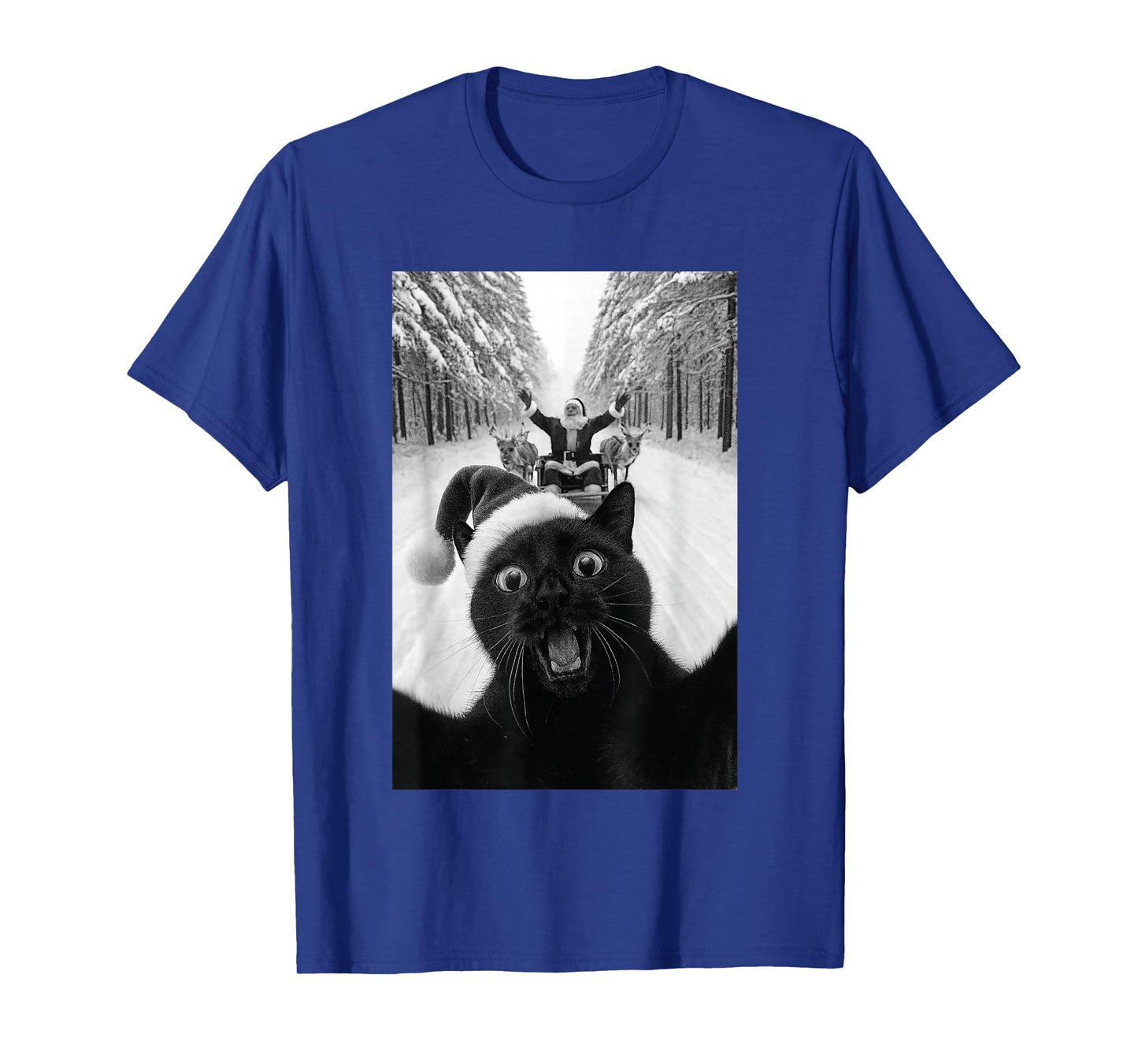 Funny Black Cat Selfie with Santa Christmas T-Shirt