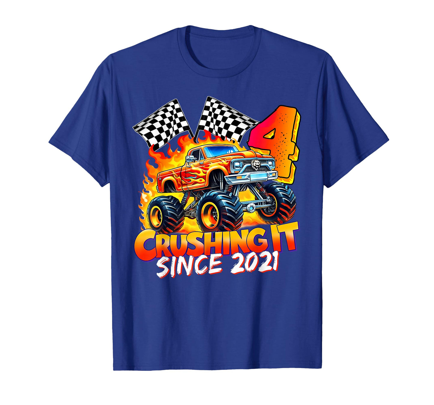 Monster Truck Birthday 4 Year Old Born 2021 4th Party Boys T-Shirt