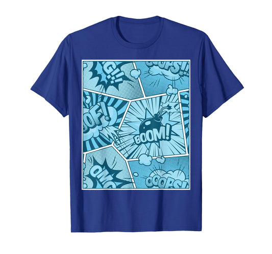 Blue Comic Book Blue Graphic T-Shirt
