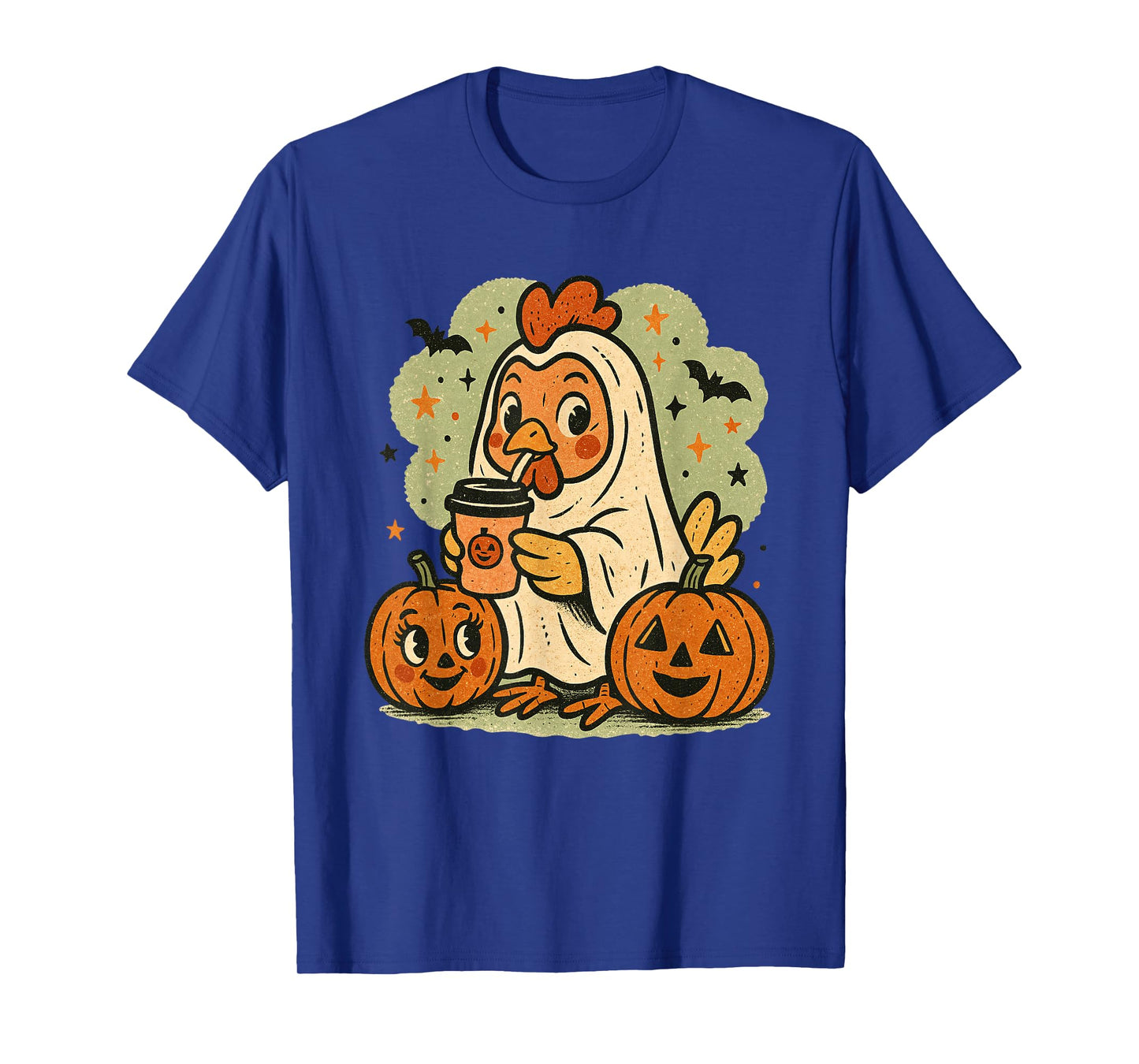 Halloween Chicken Ghost Costume Retro Tee Rooster Coffee T-Shirt