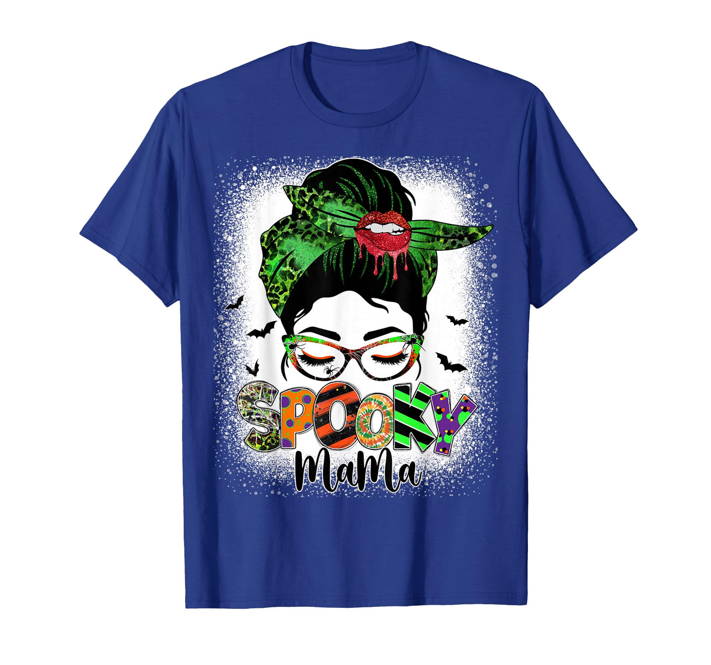 Spooky Mama Messy Bun Skull Mom Monster Bleached Halloween T-Shirt