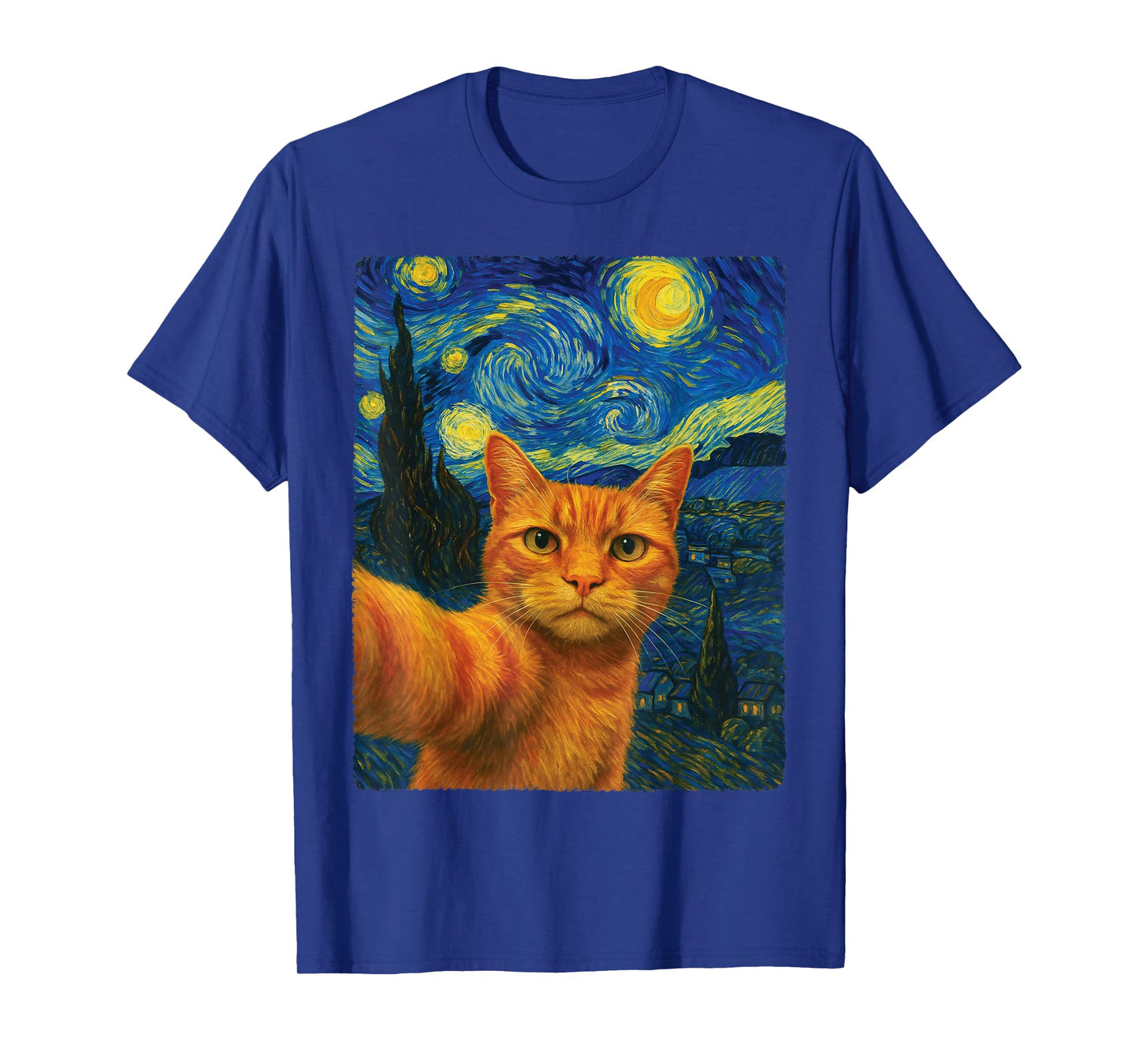 Orange Cat Selfie Van Gogh's Starry Night Cat Mom Cat Lovers T-Shirt
