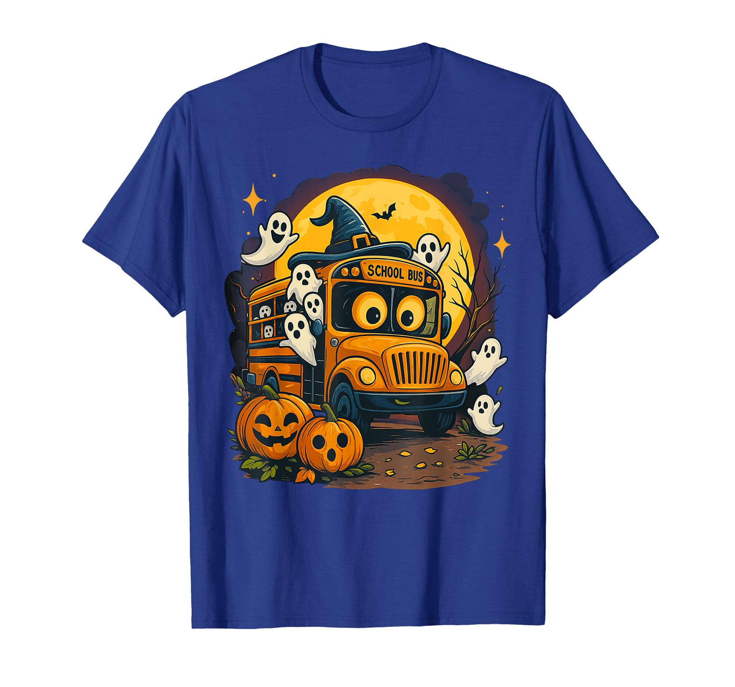 Halloween School Bus with Witch Hat and Pumpkins Spooky T-Shirt
