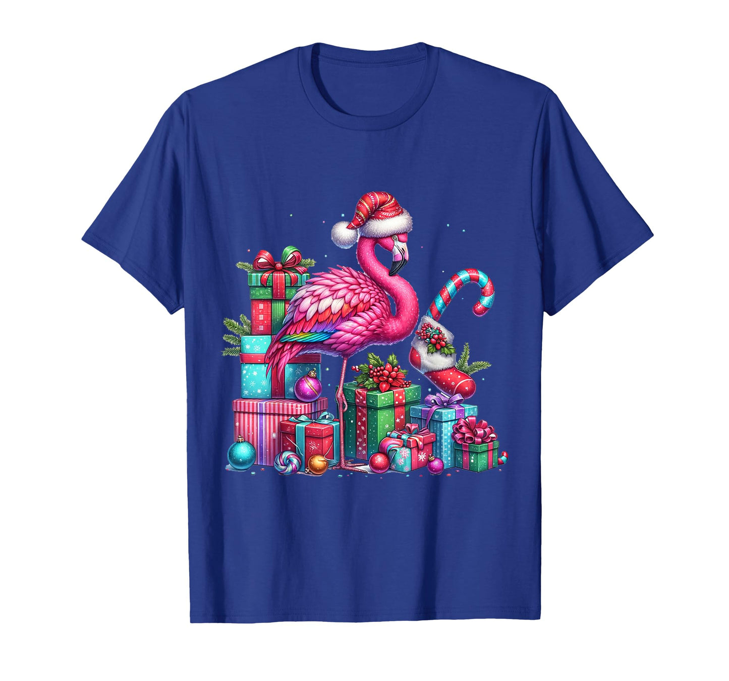 Funny Festive Flamingo Holiday Pink Christmas Xmas Santa Hat T-Shirt