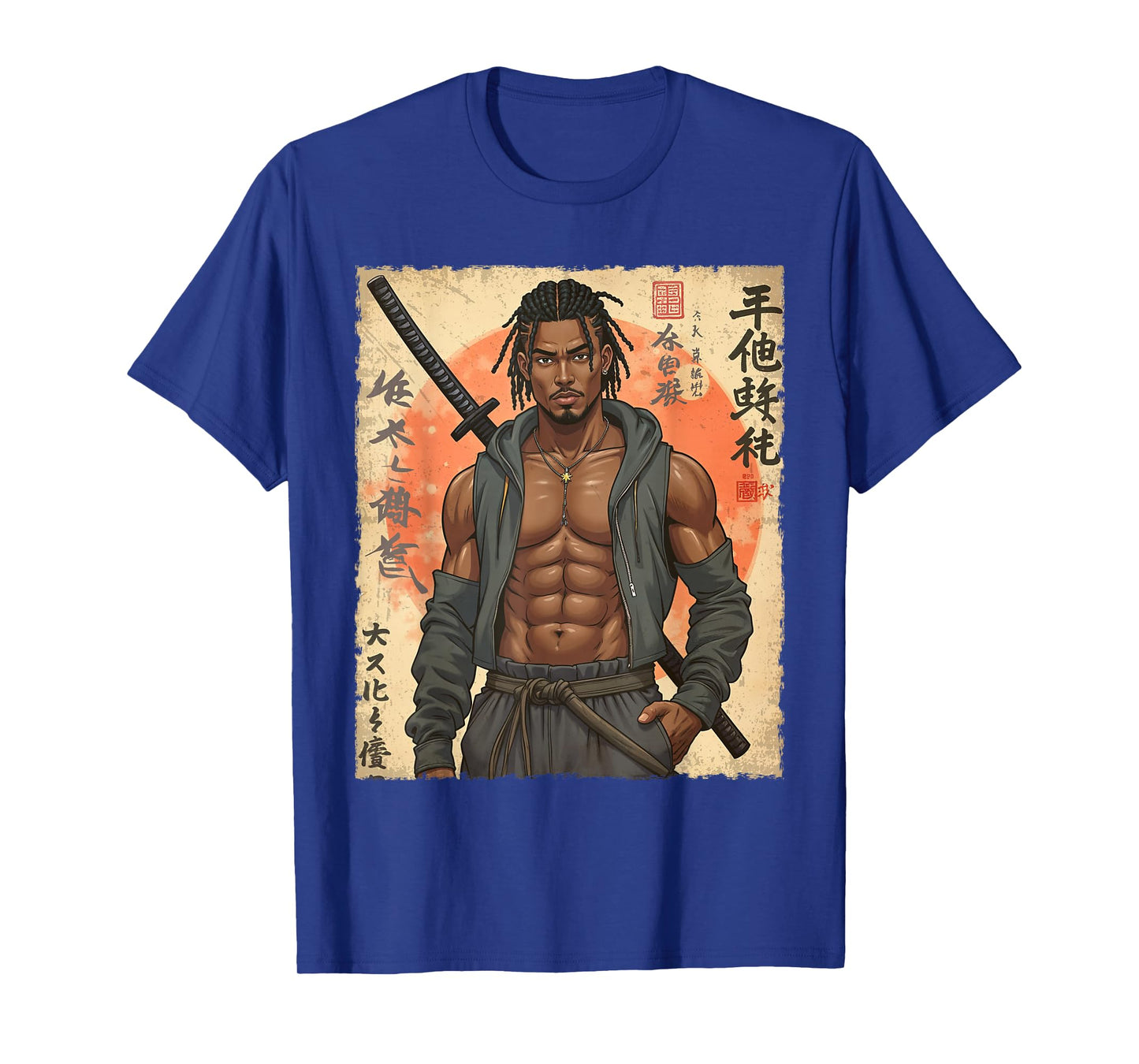 Afro Warrior Samurai Modern African in Anime with Katana T-Shirt