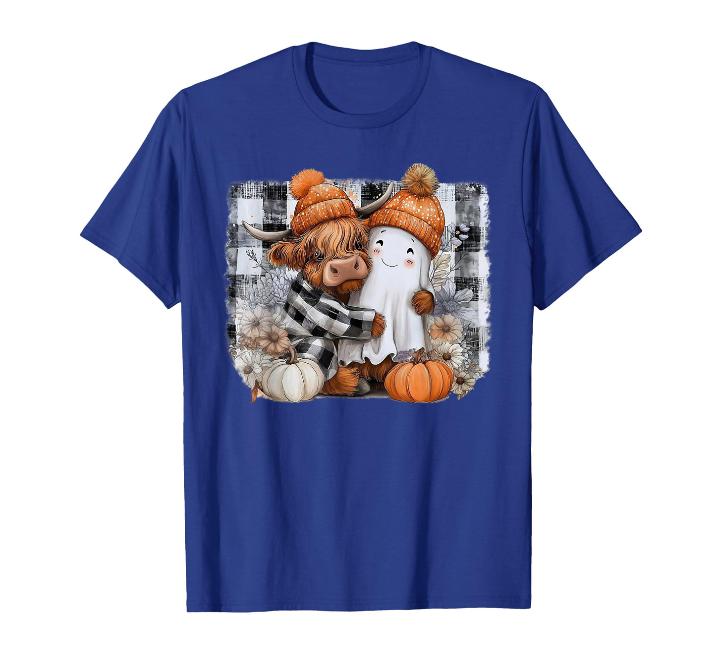 Funny Halloween Highland Cow Ghost Spooky Pumpkin Hello Fall T-Shirt