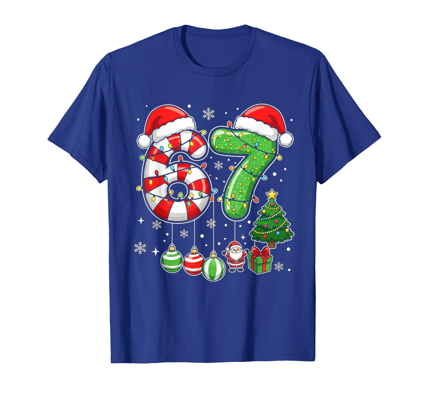 Funny Six Seven 67 Christmas Candy Cane Santa 6 7 Meme T-Shirt
