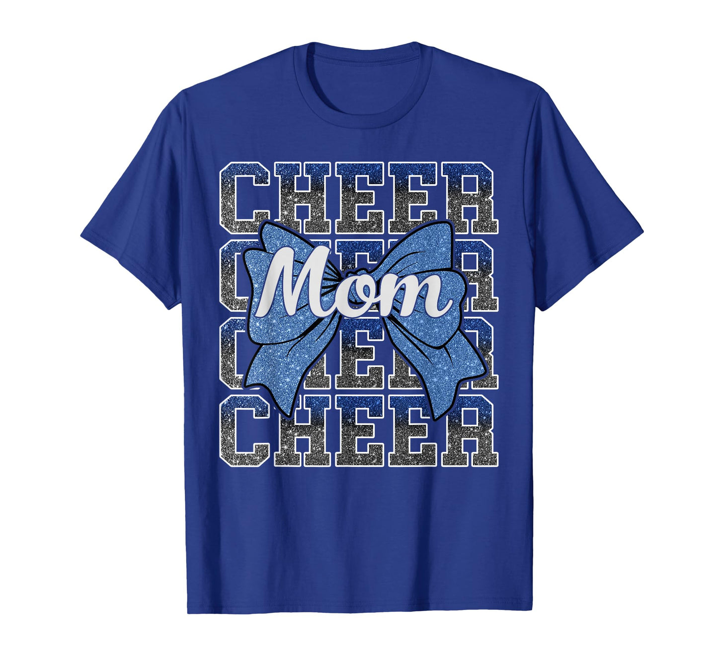 Cheer Mom Blue Bow Cheerleader Competition Game Day T-Shirt