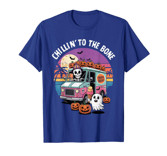 Funny Summerween Skeleton Ice Cream Truck Halloween Tee T-Shirt