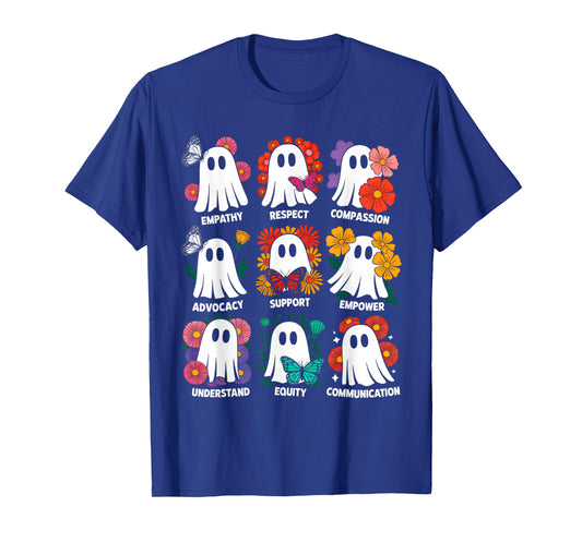 Cute Ghost Floral Social Worker Halloween Retro Social Work T-Shirt