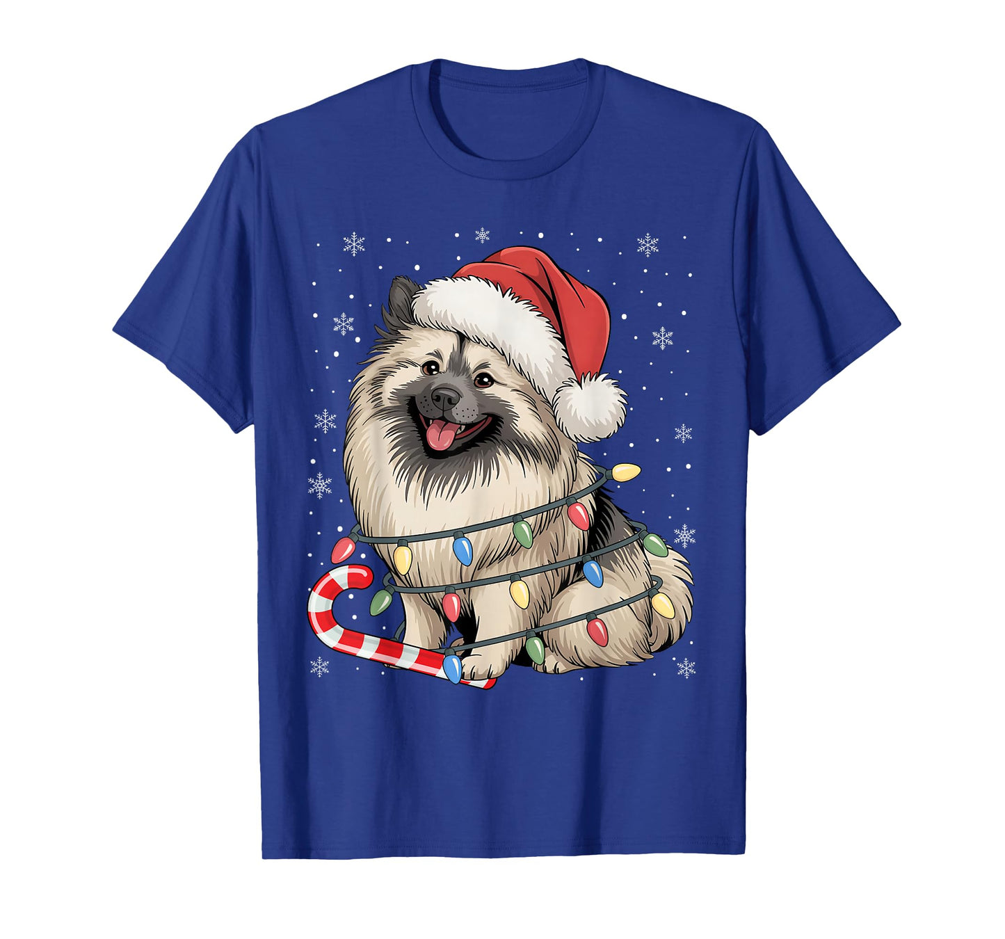 Keeshond Dog Ugly Christmas Candy Cane Tree Lights Xmas T-Shirt
