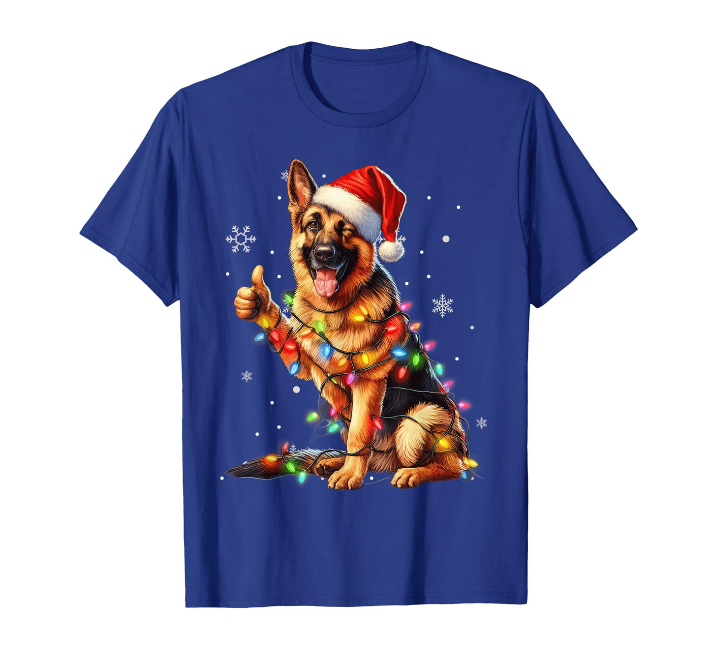 German Shepherd Santa Christmas Tree Lights, Ugly Pajamas T-Shirt