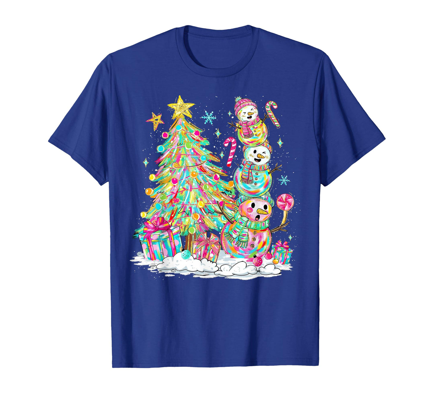 Colorful Christmas Snowman Scene for Kids Holiday Fun T-Shirt