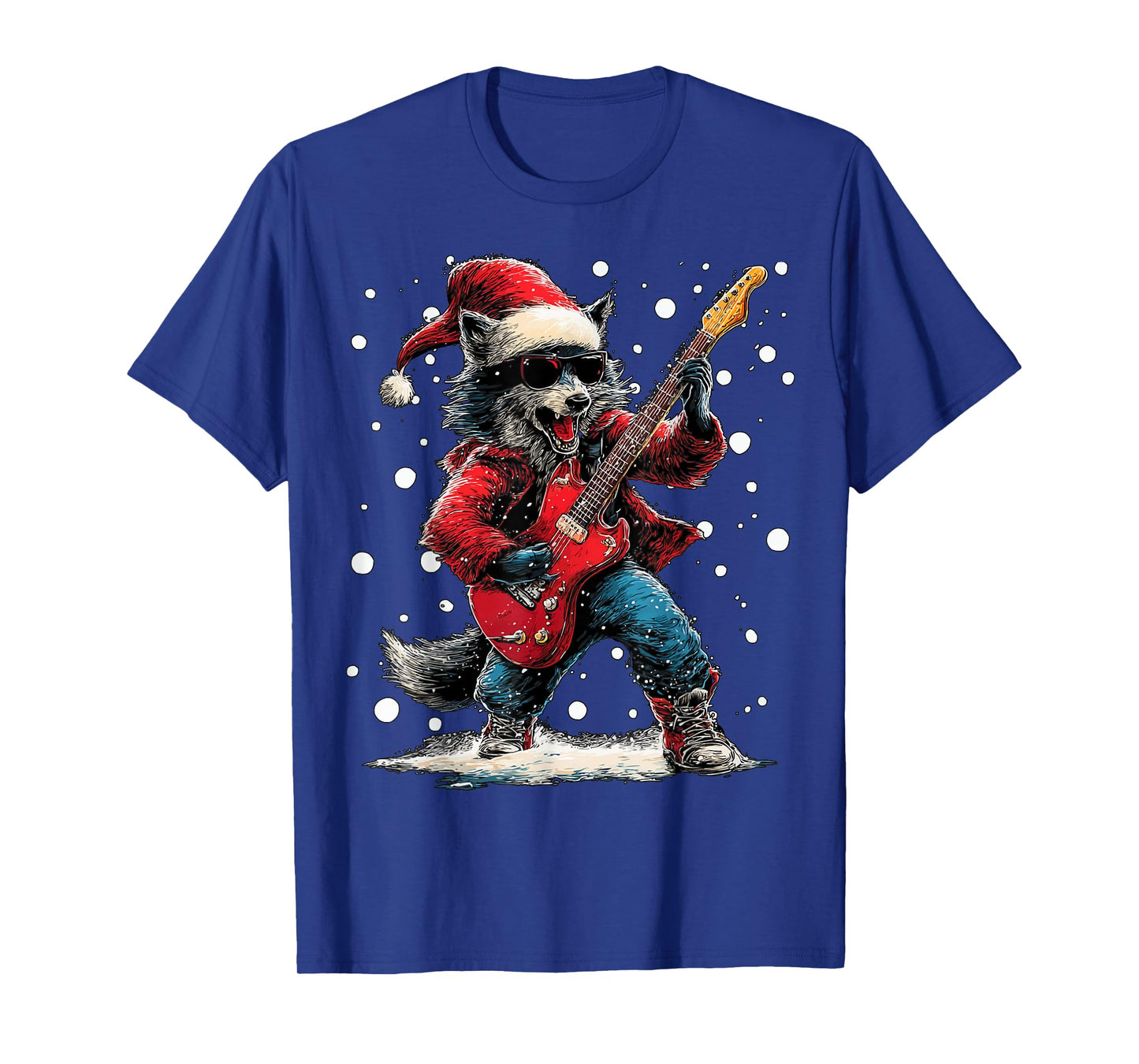 Christmas Wolf Playing Guitar Funny Musician Animal Music T-Shirt