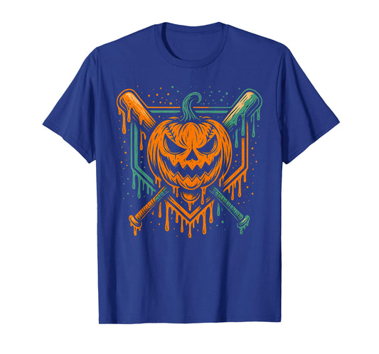 Pumpkin Halloween Baseball Ice Cream Drip Spooky Boys Youth T-Shirt