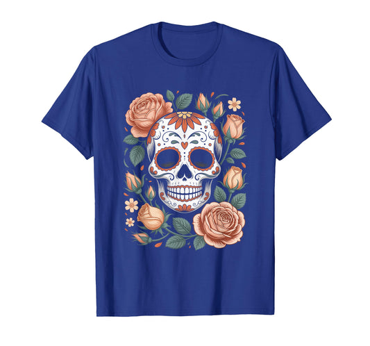 Mexican Skeleton Head Rose Flora Halloween Cottagecore T-Shirt