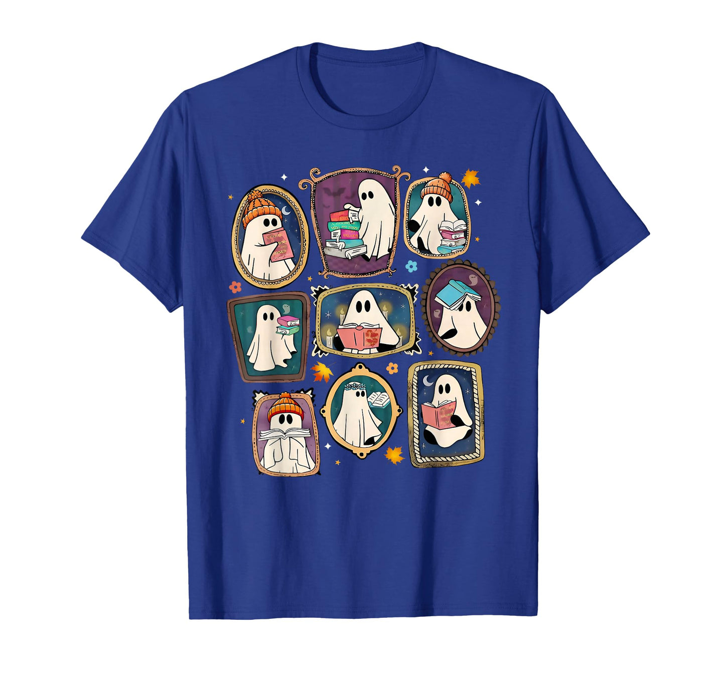 Funny Ghost Book Reading Books Lover Teacher Happy Halloween T-Shirt