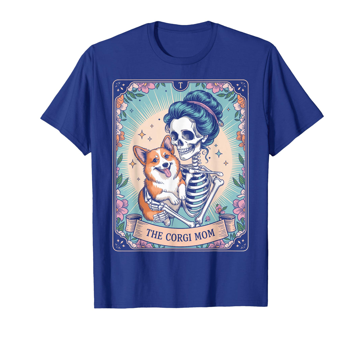 Retro Funny The Corgi Mom Tarot Card Skeleton Halloween T-Shirt