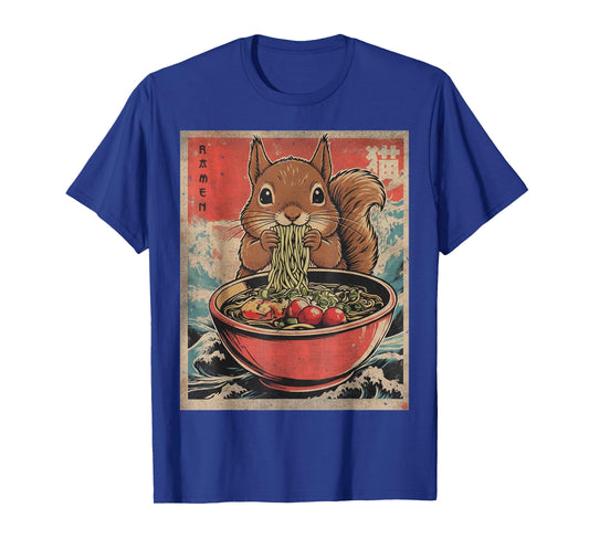 Kawaii Squirrel Eating Ramen Noodles Retro Japanese Graphic T-Shirt