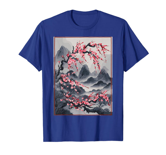 Vintage Cherry Blossom Landscape - Japanese Graphical Art T-Shirt