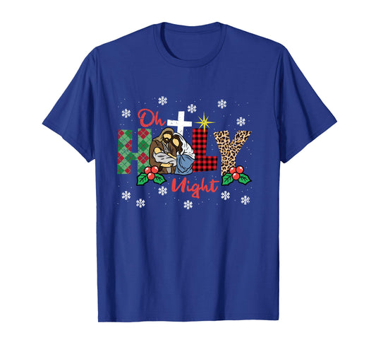 Oh Holy Night Christmas Pajama X-Mas Plaid Christian Long Sleeve T-Shirt