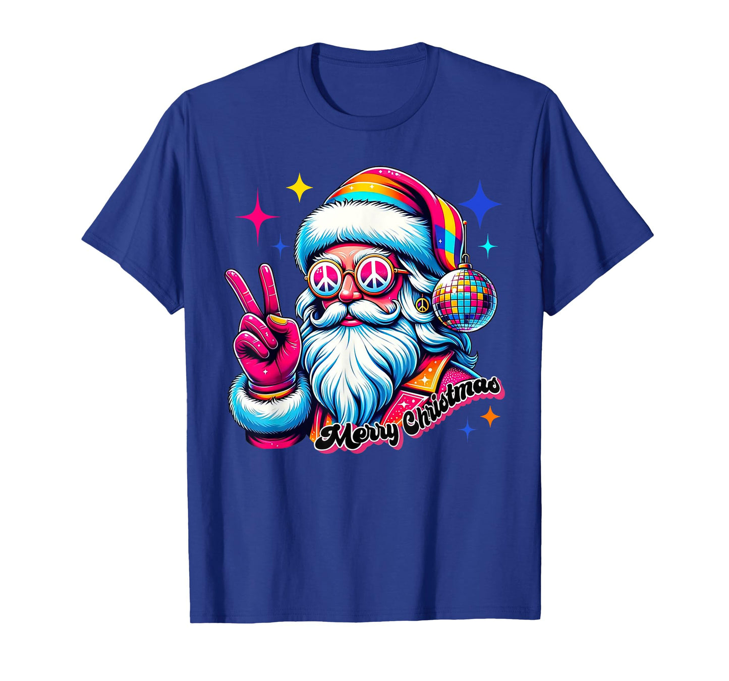 Colorful Santa Claus Peace Sign Hippie Christmas Holiday T-Shirt