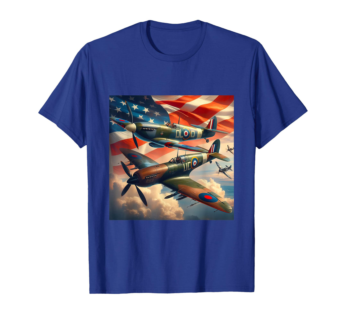 Spitfire F4U Corsair WW2 Airplanes US Flag T-Shirt