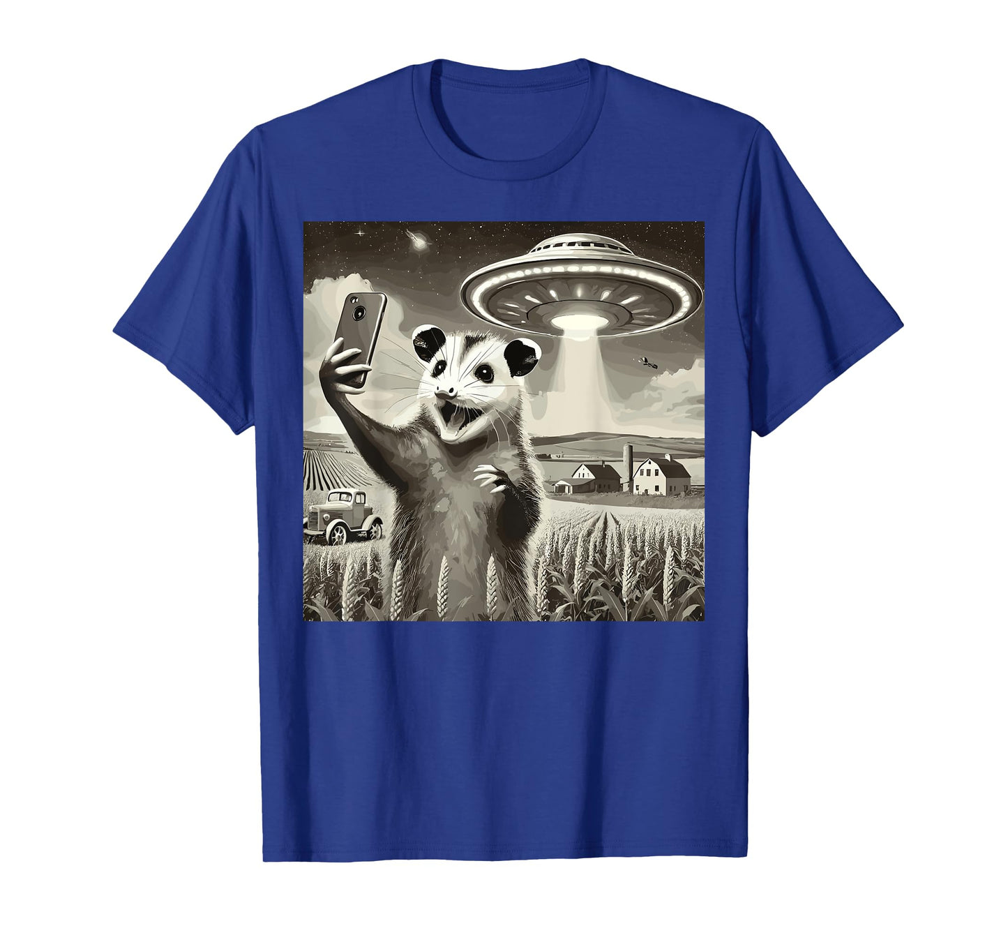 Possum Selfie With Alien UFO Funny Opossum T-Shirt
