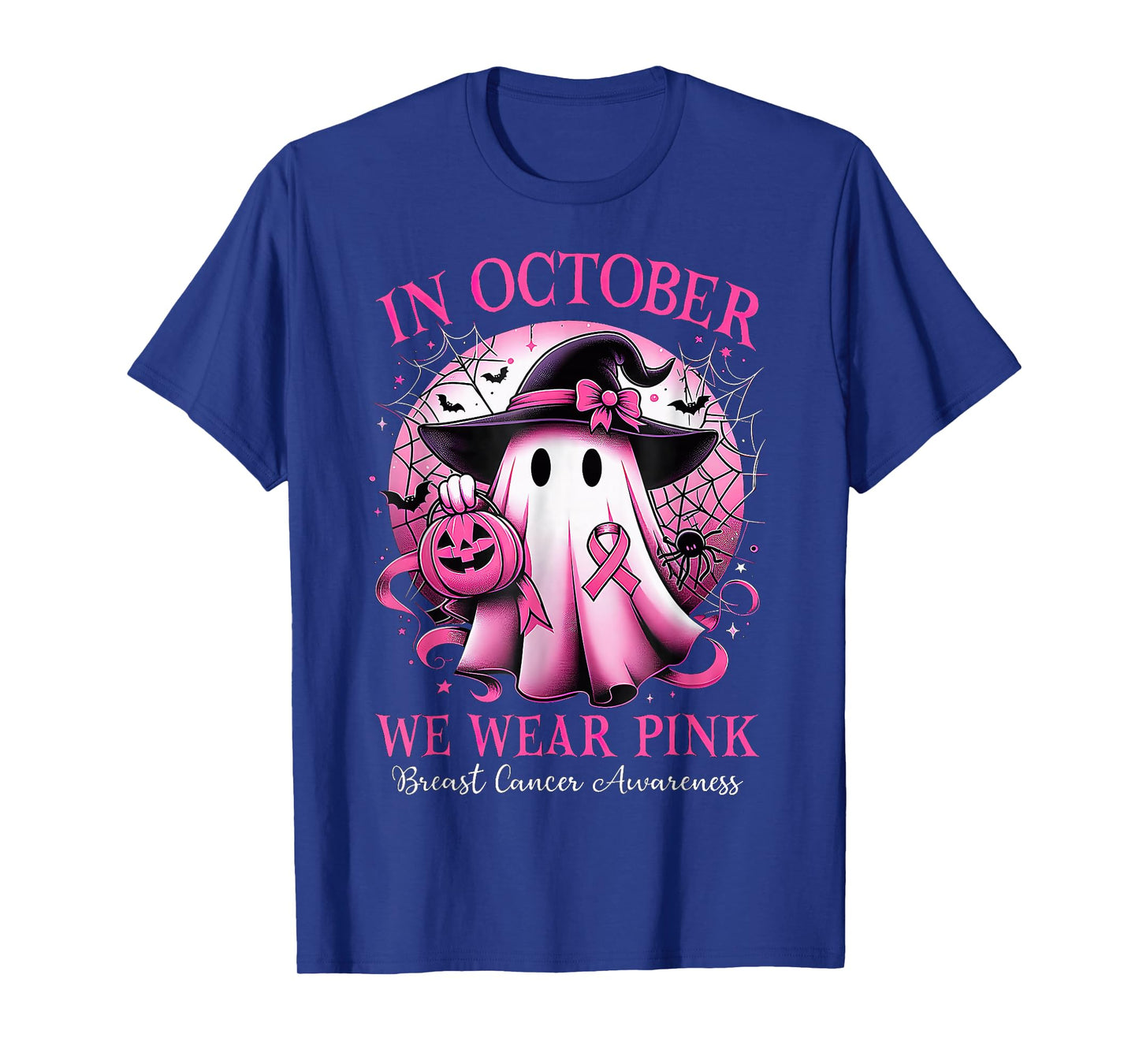 In October We Wear Pink Witch Ghost Breast Cancer Awareness T-Shirt
