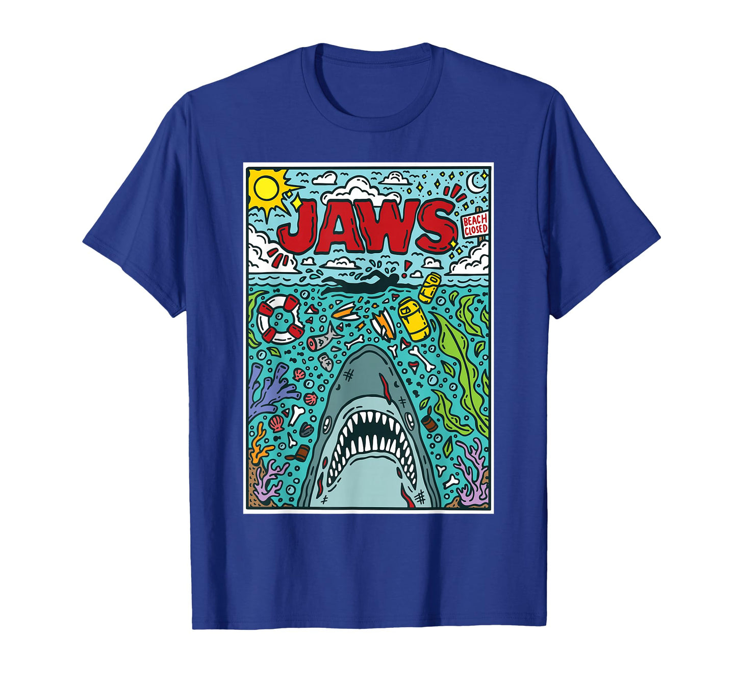 Jaws 50th Anniversary Poster Comic Chaos Style 2-Sided T-Shirt